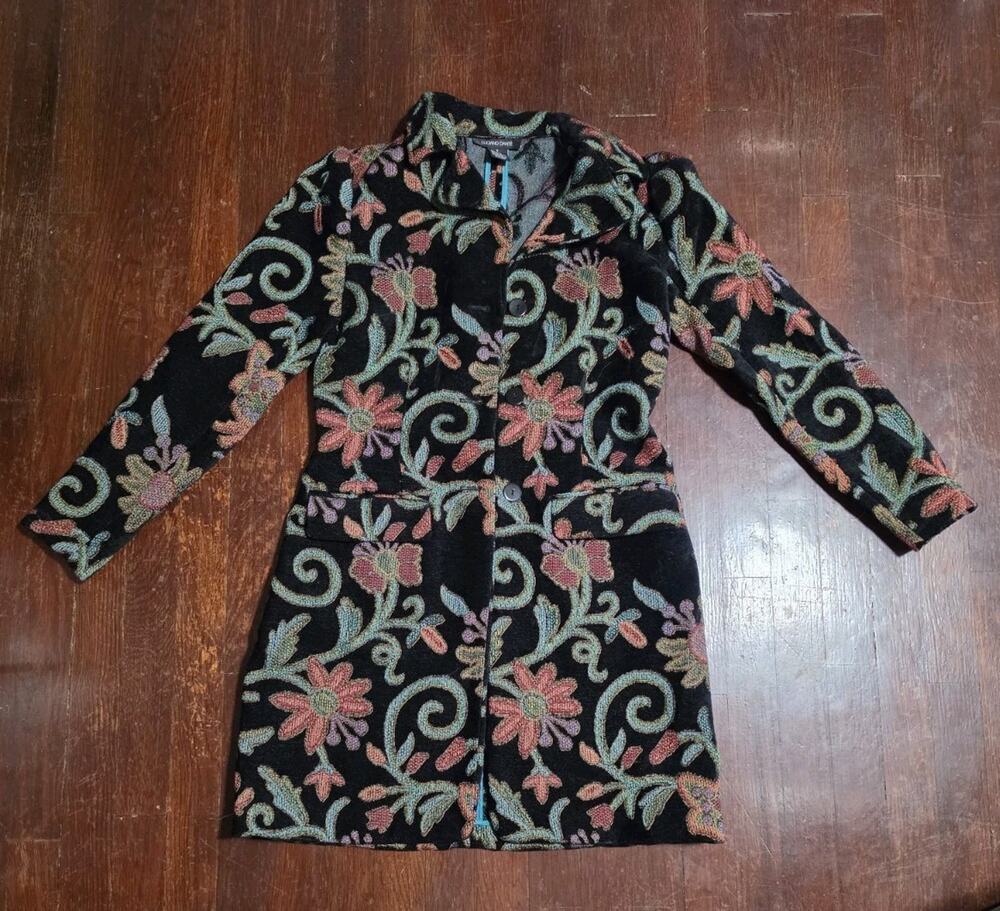 Stunning Vintage Luciano Dante Black Velvet Embroidered Jacket Coat Floral Sz 4